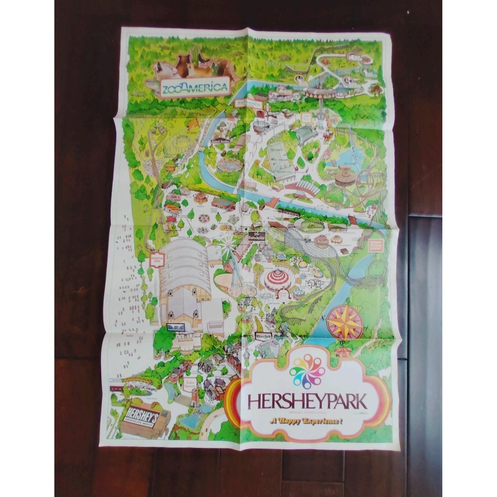Vintage HERSHEYPARK Souvenir Amusement Park Map 24" x 36"